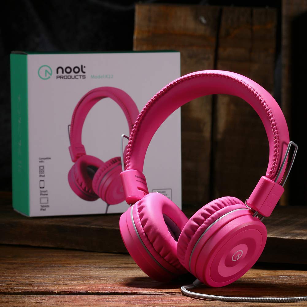 noot products Kids Headphones K22 Foldable Stereo Tangle-Free 5ft Long Cord 3.5mm Jack Plugin Wired On-Ear Headset for iPad/Amazon Kindle
