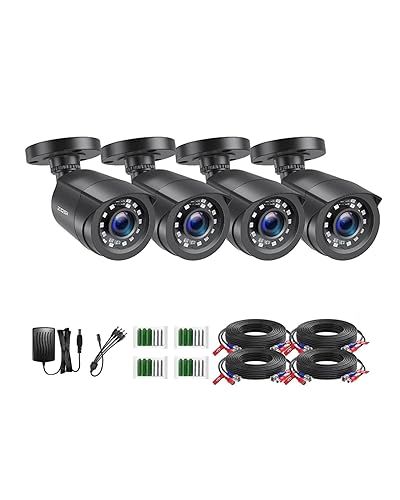 ZOSI 4 Pack 2MP 1080p HD-TVI Home Security Camera Outdoor Indoor 1920TVL, 24PCS LEDs, 80ft Night Vision, 90°View Angle, Weatherproof Outside