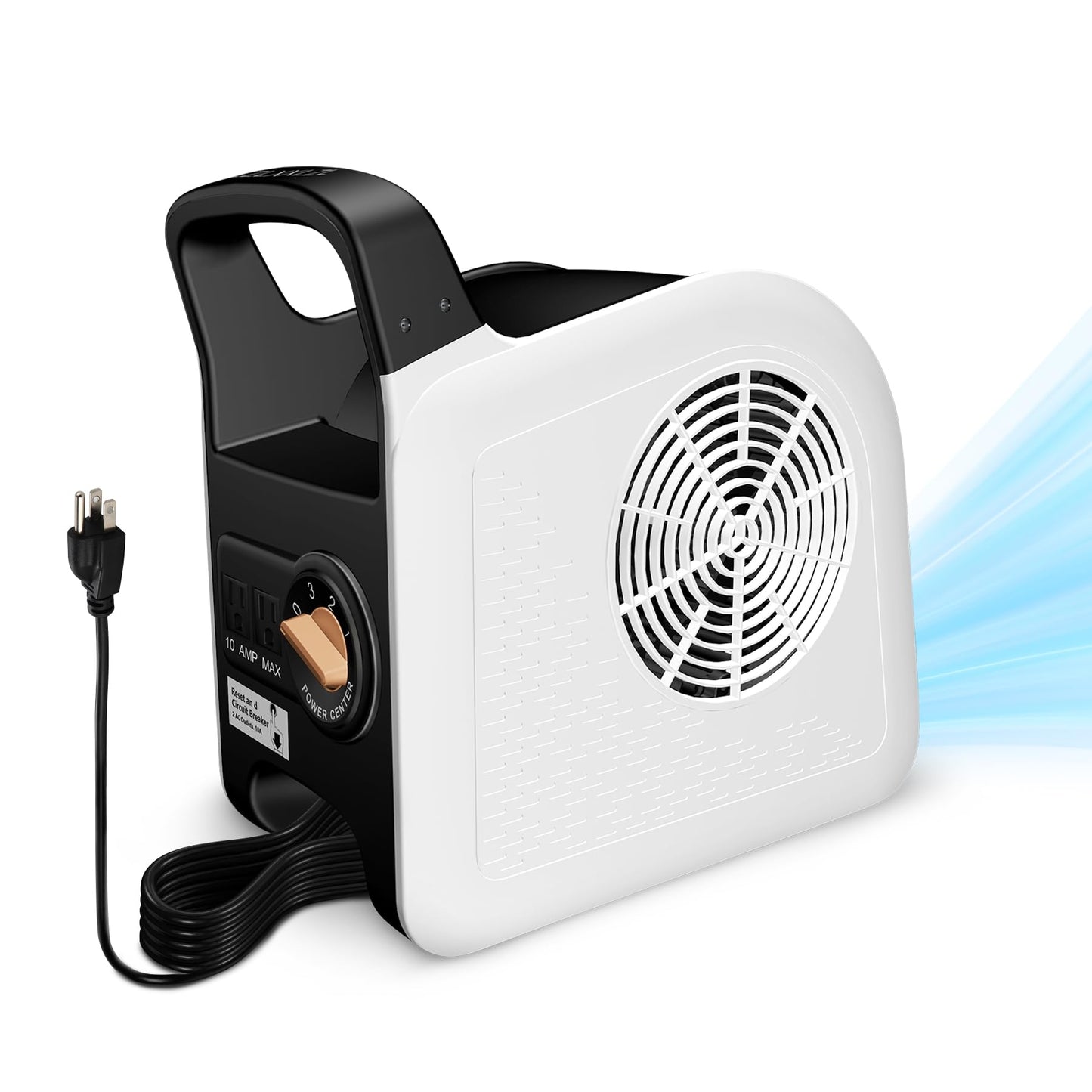 Huilynsen Air Mover Blower Fan - Floor Fan for Cooling,Drying and Exhausting at Home,Job Site,Garage,Shop, 3 Speeds Portable Utility Fan, 2 AC Outlets