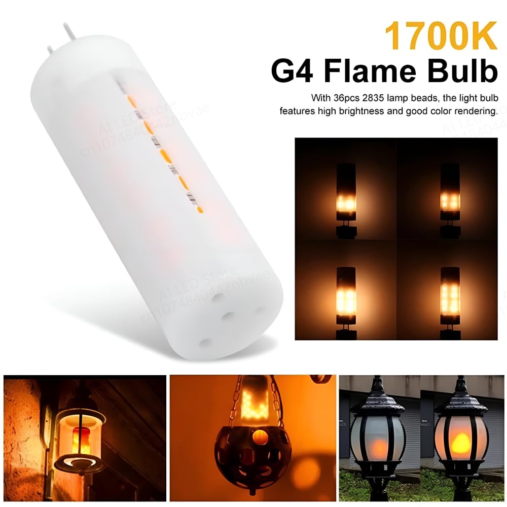 6-Pack G4 LED Flame Effect Light Bulb 3W DC 12V 220 Lumen ,Flame Light Bulbs , Fire Light Bulb,Flicker LED Flaming Bulb