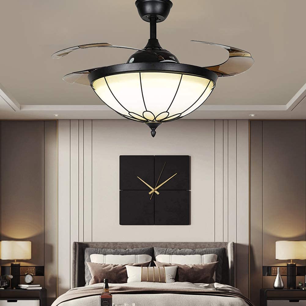 Fandian 42” Vintage Ceiling Fan with LED Light Remote Control Retractable Blades Chandelier, 3 Speeds 3 Light Changes Ceiling Lighting Fixture