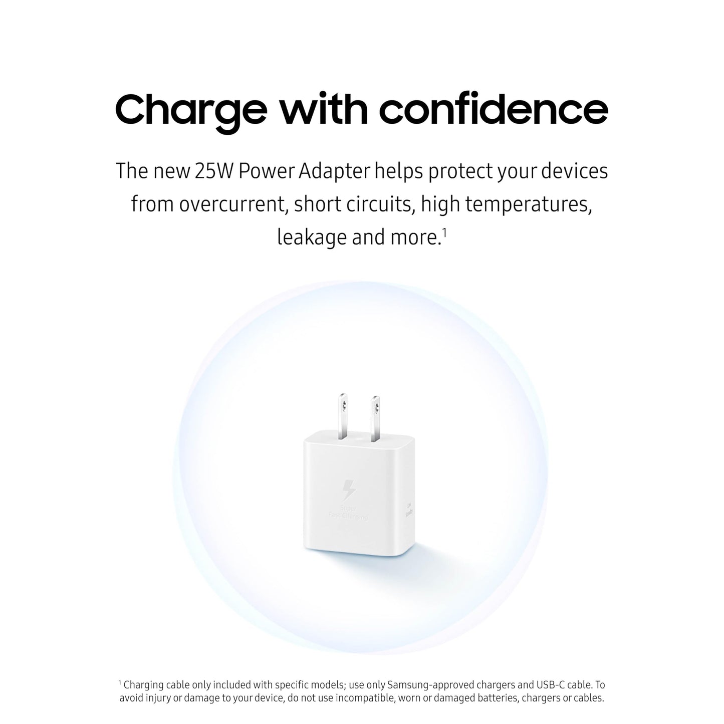 Samsung 25W Wall Charger Power Adapter with Cable, Super Fast Charging, Compact Design, Energy Efficient, Compatible with Galaxy and USB Type C