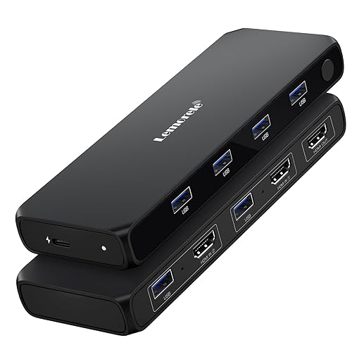 Lemorele KVM Switch 4K 2x1, 2-Computer Sharing 1 Monitor with USB 3.0 Hub, 4-Port USB for Mouse Keyboard, Plug and Play, USB-C Powered, 4K@30Hz (2 USB