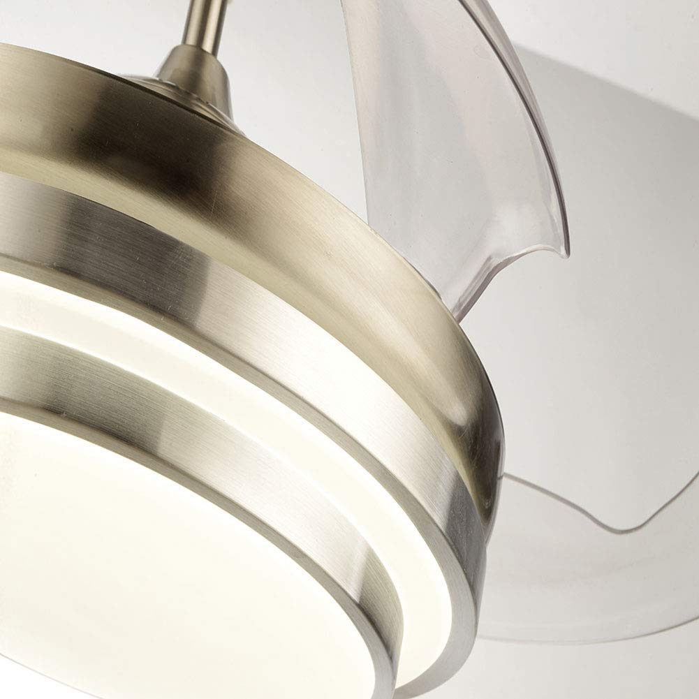 Modern Ceiling Light with Fan Remote Control Retractable Blades 3 Color Lighting 3 Speed Chandelier Light Retractable Invisible Blade for Living Room