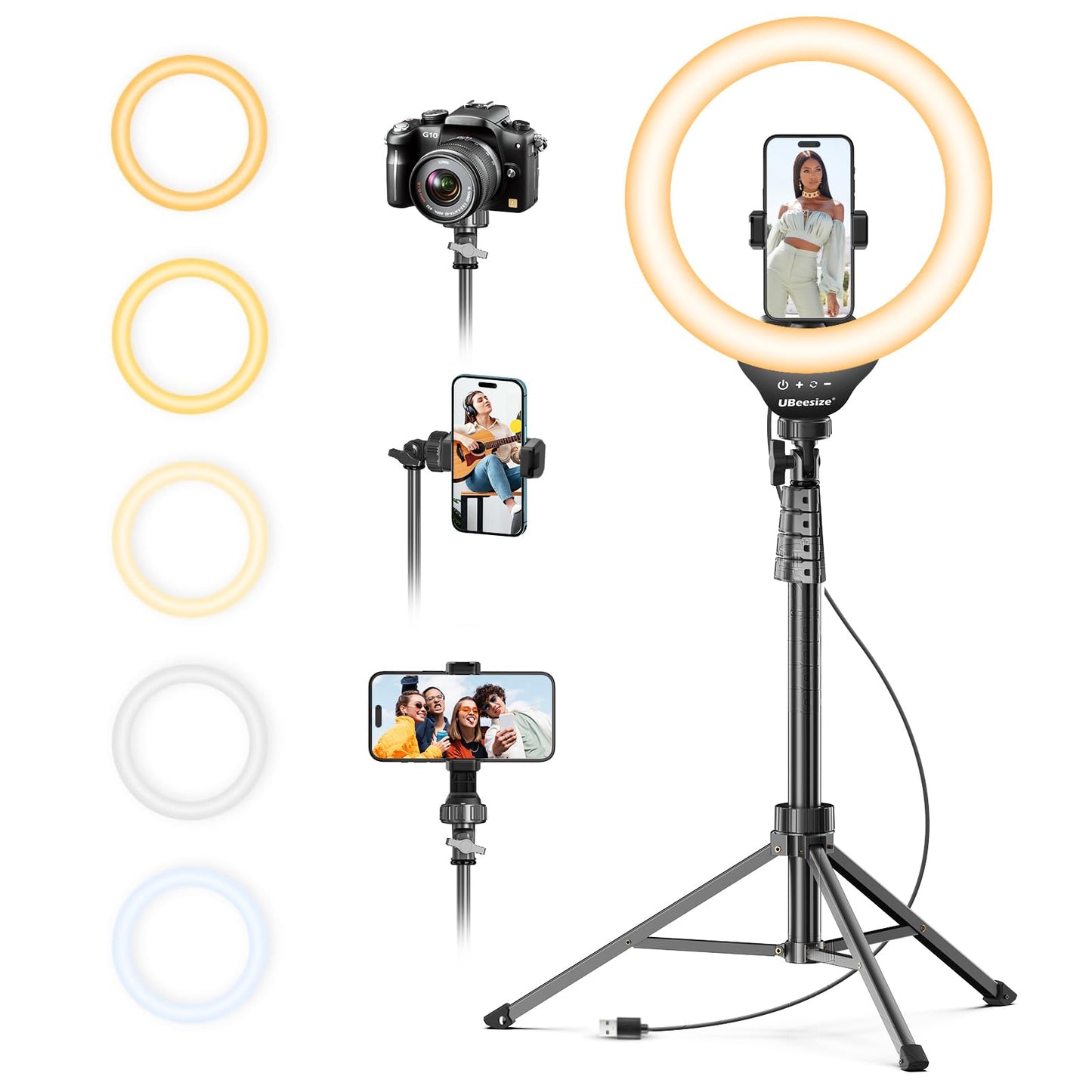 UBeesize 12'' LED Ring Light with 62'' Tripod Stand, Selfie Ring Light for Video Recording, Live Streaming, TikTok & YouTube, Compatible with iPhone &