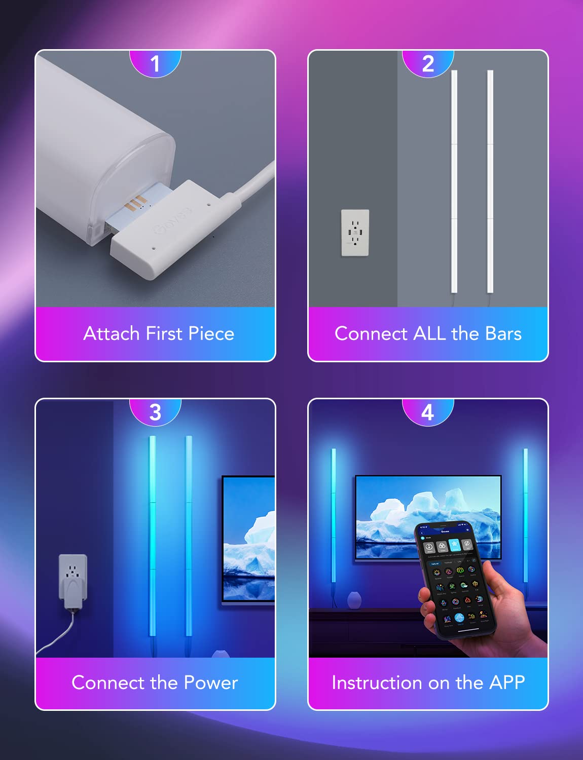 Govee Glide Wall Lights, RGBIC LED Light, Smart Gaming Light Compatible with SmartThings, RGB Lights Bar, LED Wall Lights for Bedroom, 2 Panels Set (3