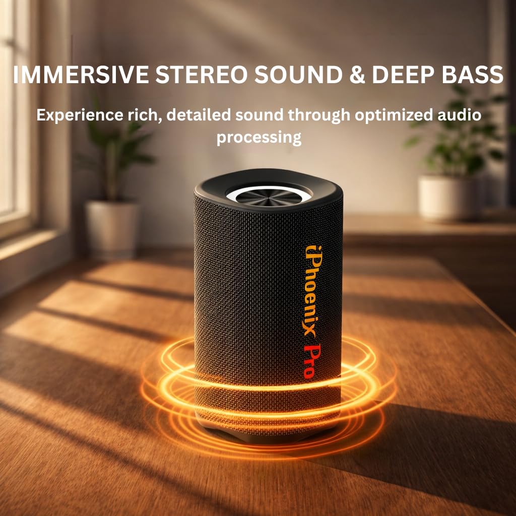 iphoenix IX119 Portable Bluetooth Speaker, Stereo Sound & Deep Bass, IPX6 Waterproof, Dynamic RGB Lights, Bluetooth 5 Wireless Pairing, 9H Playtime