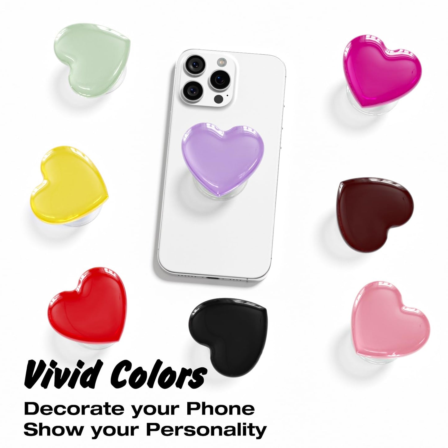 Svanove Heart Adhesive Phone Grip Holder, Cute Collapsible Glass Stick Phone Grip Stand Expanding Kickstand for iPhone Samsung Phones Accessories, 3D