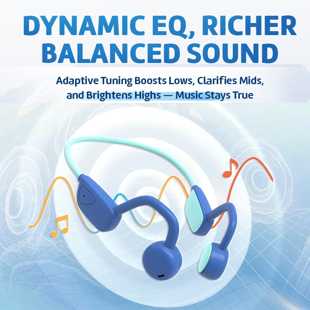 Kids Bluetooth Headphones, Air Conduction Open-Ear Headphones, Mic/Touch, 85dB Safe Volume & Parental Control, Clear Audio, 1.06oz, Rugged & Durable