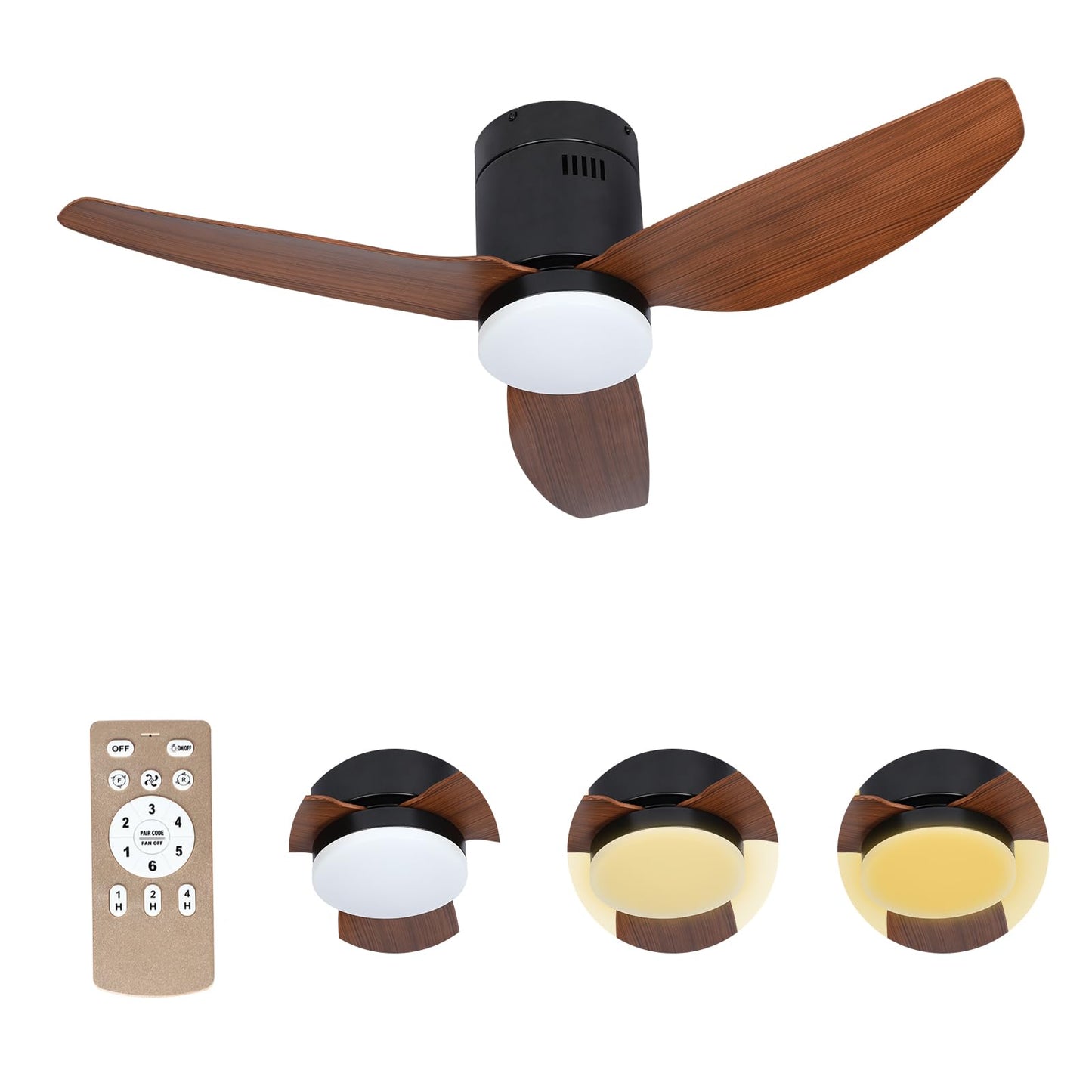 Xcity Ceiling Fan with Lights and Remote, Low Profile Ceiling Fan with 3 Color Lighting Modes, Quiet Flush Mount Ceiling Fan for Bedroom, Living Room