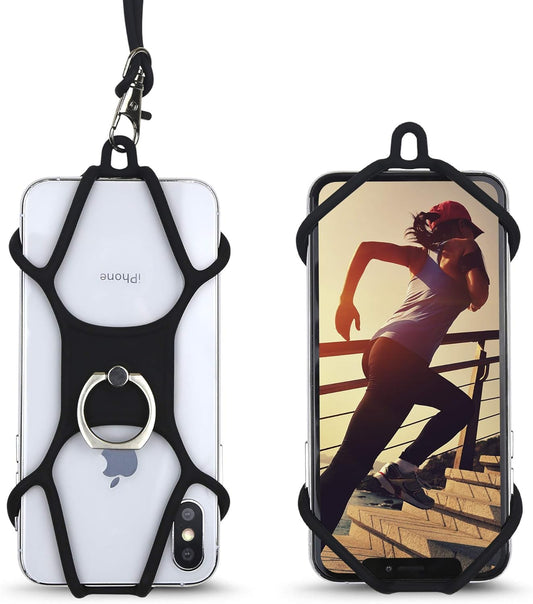 Gear Beast Cell Phone Lanyard, Silicone Smartphone Holder Case and Neck Strap Compatible with Most Phones, Black