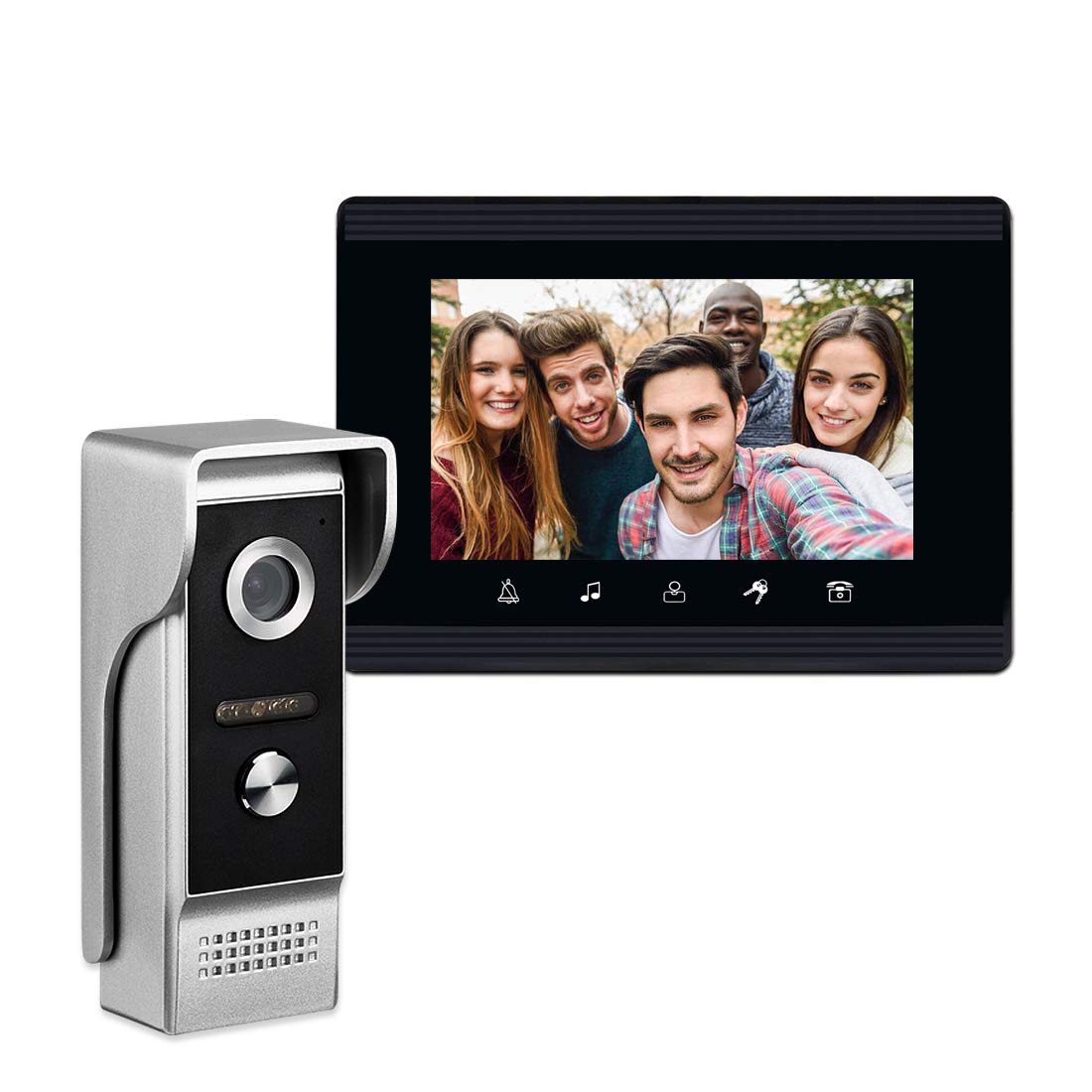 AMOCAM Video Intercom System, 7 Inches Monitor Wired Video Door Phone Doorbell Kits, Indoor Outdoor IR Camera Support Unlock, Monitoring, Dual-Way