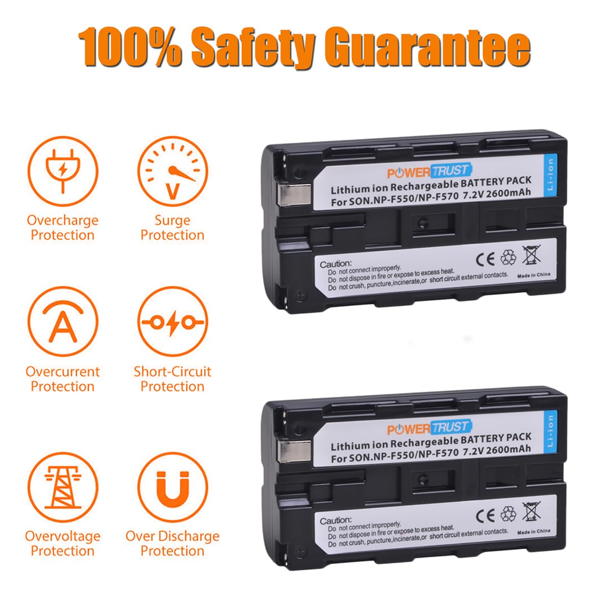 PowerTrust 2-Pack NP-F550 / NP-F570 Battery and Fast Charger for Sony NP-F330 NP-F530 NP-F570 NP-F730 NP-F750 Hi-8 GV-D200 D800 TRV81 CCD-SC55
