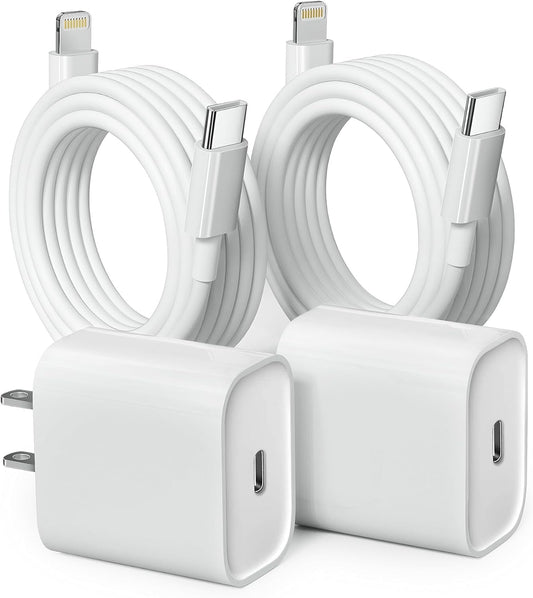 20W PD USB C Fast Charging Block for iPhone, 2 Pack Type C Wall Charger Block with 6FT USB C to Lightning Cable Compatible for iPhone 14/14 Pro…