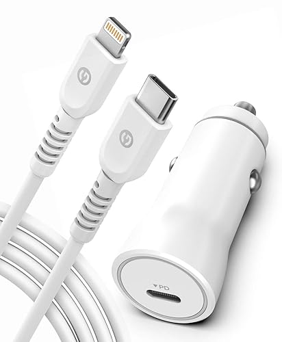 Galvanox Ultra-Fast iPhone Car Charger with Lightning to USB Type-C Cable (MFi Apple Certified) Rapid Charging Power Adapter (for iPhone