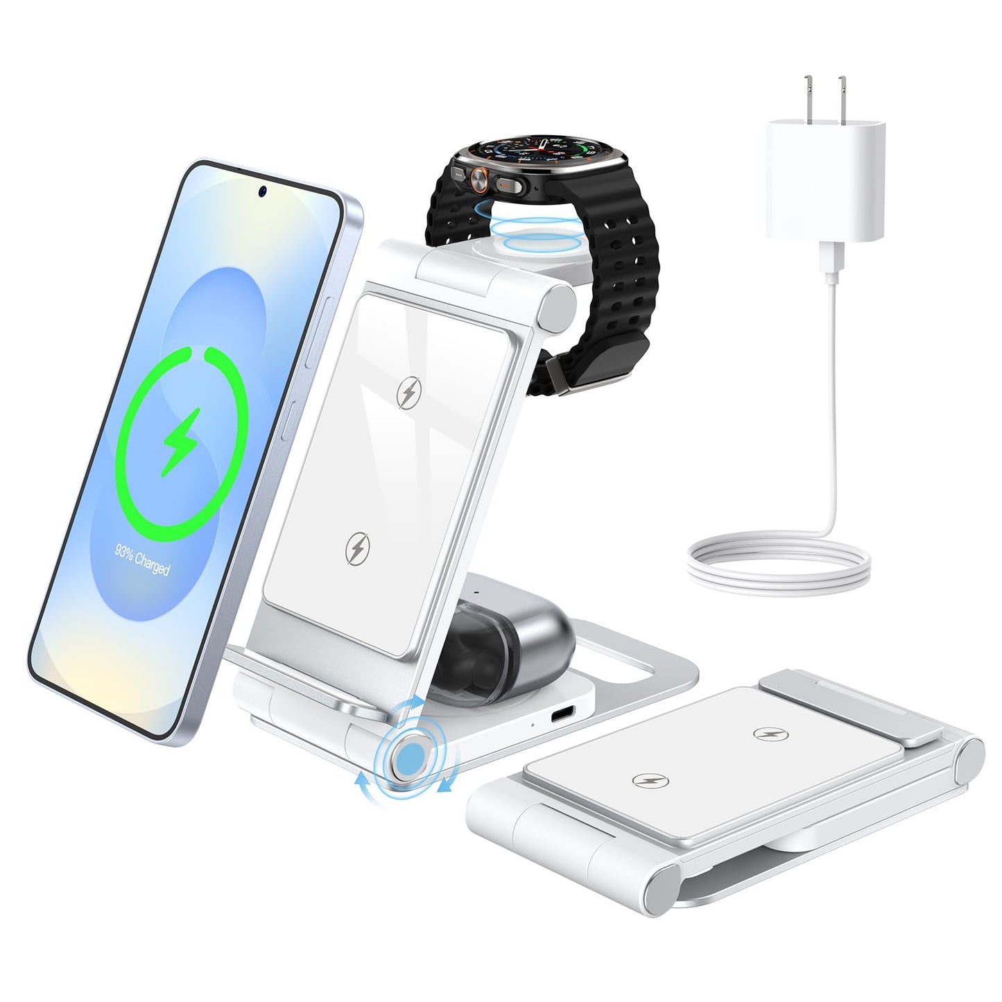 Wireless Charger for Samsung, 3 in 1 Wireless Charging Station Foldable