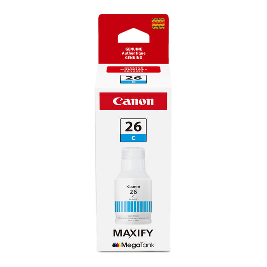 Canon GI-26 Genuine Pigment Cyan Ink Bottle, Compatible with MegaTank GX7120, GX6120, GX5120, GX6020, GX7020, GX6021, GX7021, GX5020, GX4020,