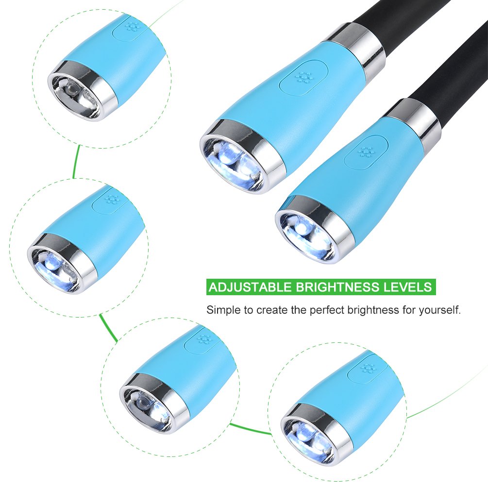 LEDGLE Neck Reading Light Rechargeable Neck Flashlights for Knitting, 4 LED Bulbs + 3 Adjustable Brightness + Flexible Soft Silicone Arms | Hands Free