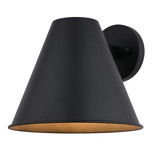 VAXCEL Smith 9 in. H 1-Light Textured Black Contemporary Outdoor Wall Sconce Made of Durable Steel, Metal Shade, LED Compatible, Dark Sky Compliant