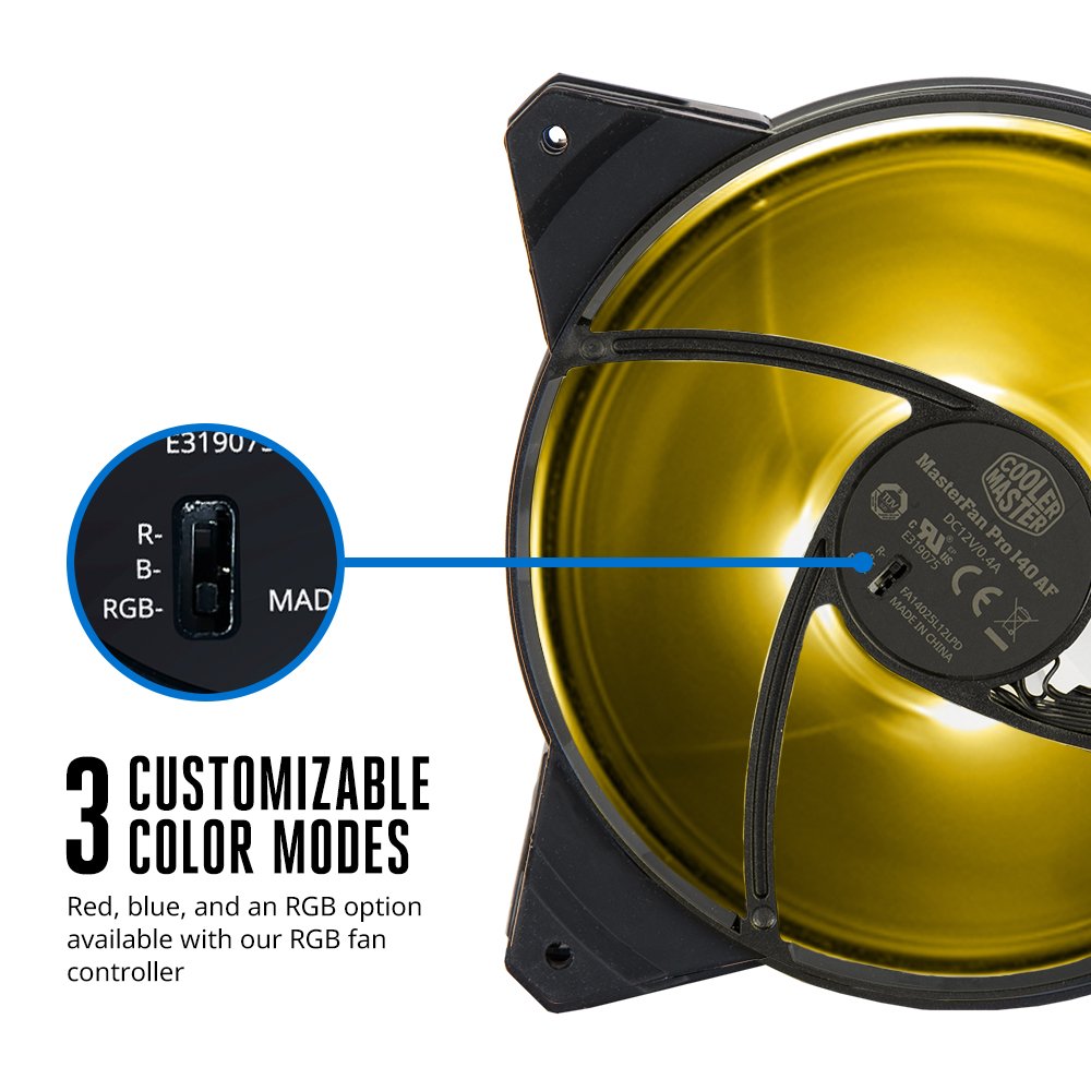 Cooler Master MasterFan Pro 140 Air Flow RGB- 140mm High Air Flow RGB Case Fan, 3 In 1 with RGB LED Controller, Computer Cases CPU Coolers