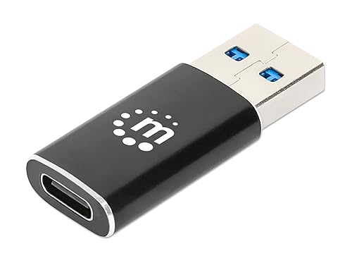 Manhattan USB 3.2 Gen 2 Type A Male to Type C Female Adapter 10Gbps SuperSpeed+ USB 3A Aluminum Black
