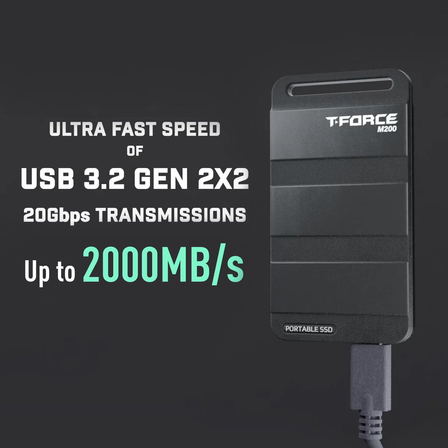 TEAMGROUP T-Force M200 Portable SSD 500GB USB3.2 Gen2x2 Type-C Read/Write 2000MB/s Compatible with PS5 & Xbox & Chrome OS (T8FED9500G0C102)