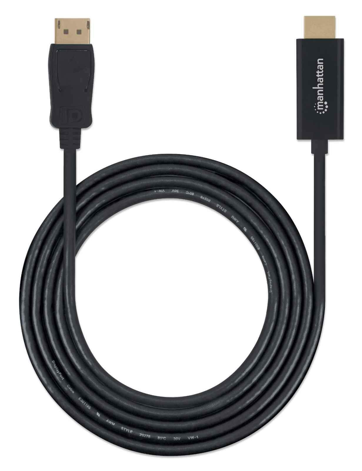 MANHATTAN - 1080p DisplayPort to HDMI Cable 3-ft 1-m Black with Gold Plated Contacts