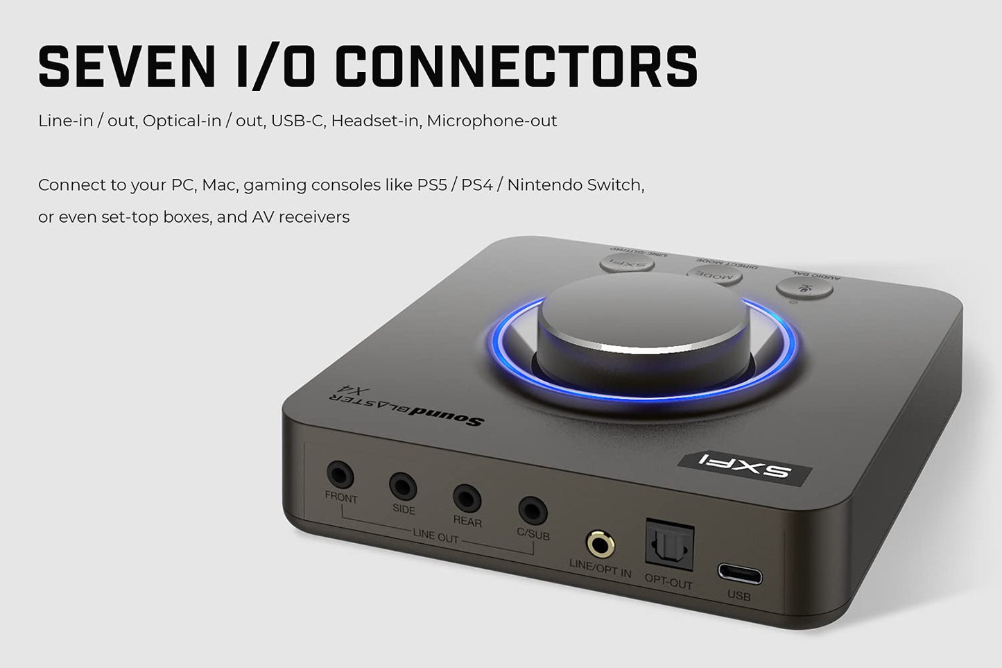 Creative Sound Blaster X4 Hi-Res 24bit/192kHz DAC USB Externo y Tarjeta de Sonido Amp, Multicanal, Sonido Surround Discreto 7.1, Entrada de Cascos