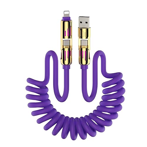 MFish 4-in-1 Coiled Universal Charging Cable with Carrying Case, 240W Max Fast Charger Cord, USB-A, Dual USB-C & Lighting, for iPhone 17/16/15/14