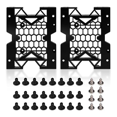 KOOBOOK 2Pcs 5.25" to 3.5" 2.5" SSD HDD Tray Caddy Case Adapter Hard Disk Drive Bays Holder Cooling Fan Mounting Bracket for PC