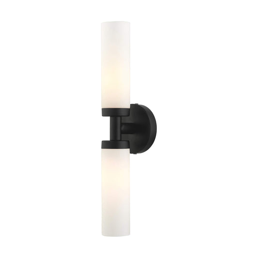 Livex Lighting 10104-04 Aero Collection ADA 2-Light Bathroom Vanity Light with Satin Opal White Glass Cylinder Shades, Black, 18 x 4.25
