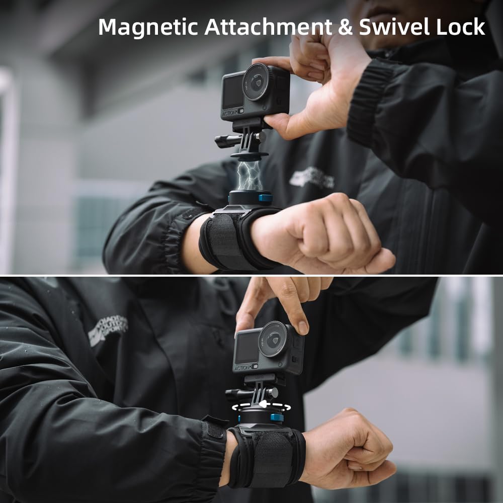 SUREWO Magnetic Quick Release Wrist Strap Mount Compatible with Go Pro Hero 13/12/11/10/9/8/7//6/5 Black,DJI Osmo Action 6/5Pro/4/3/2,Insta 360 ONE