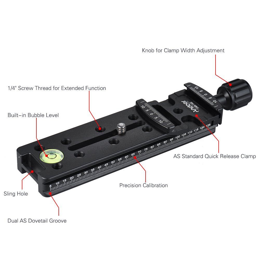 Andoer 140mm Nodal Slide Rail Quick Release Plate Clamp Adapter for Arca Swiss Photography Accessories