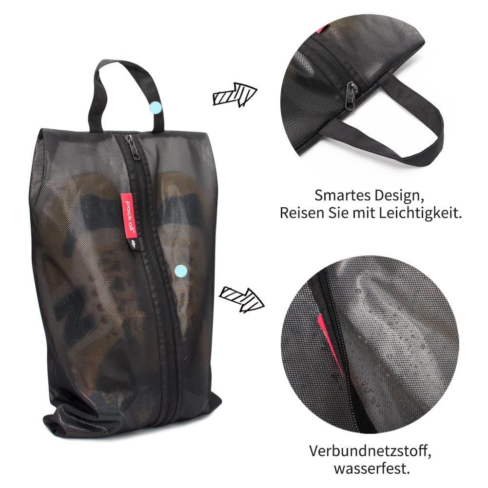 pack all Shoe Bag for Travel, Water-Resistant Shoe Pouch for Gym, Odor-Resistant Soccer Cleats Bag for Sport (Black, 1-Pack)