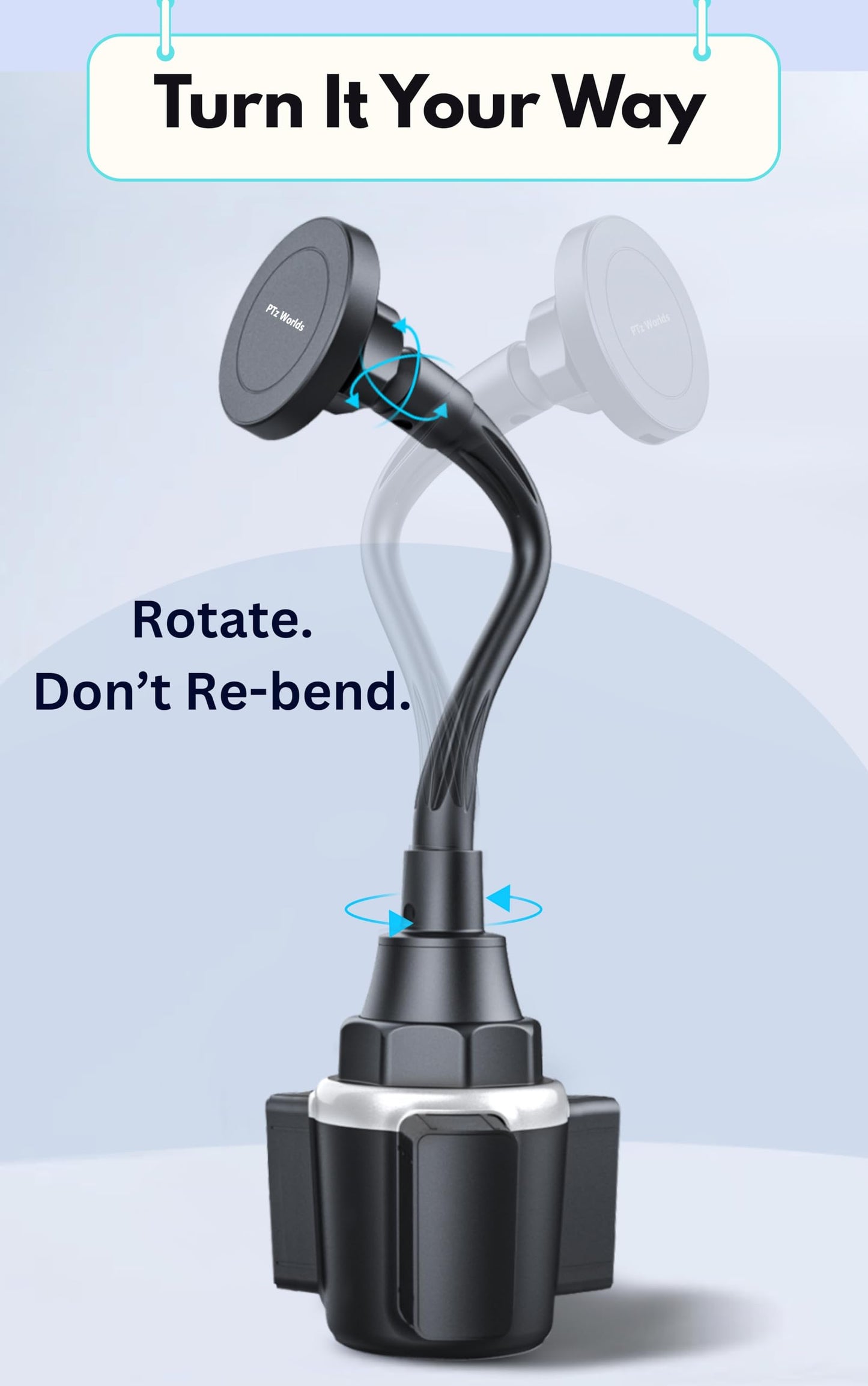 Cup Holder Phone Mount for Car, Magnetic - Designed for MagSafe, Secure Magnetic Hold, Stable Expandable Base, Flexible Reinforced Gooseneck