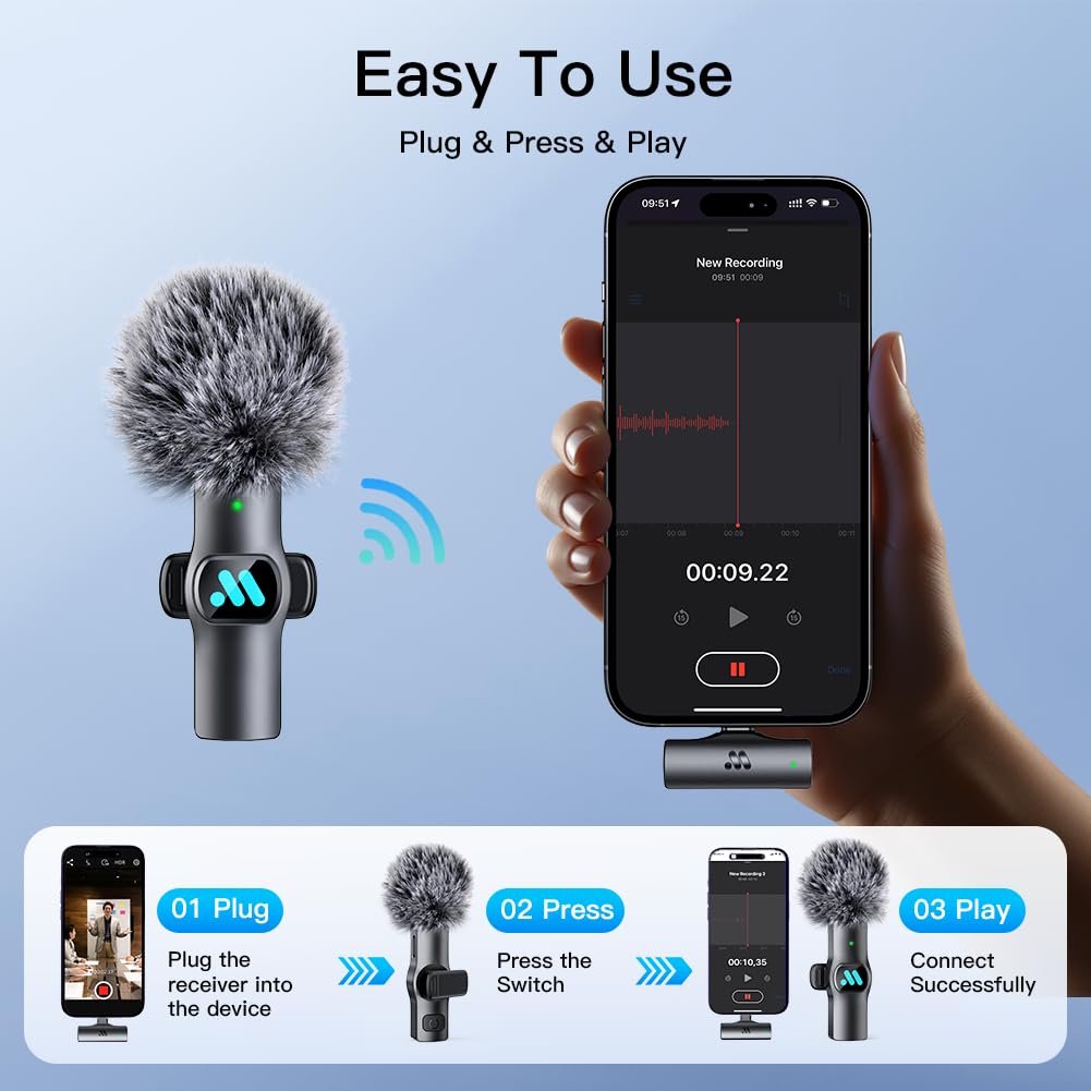 Leettus 2pcs Dual Receivers Mini Microphone for iPhone iPad Android Video Recording,Lavalier Wireless Microphones for Game,Live