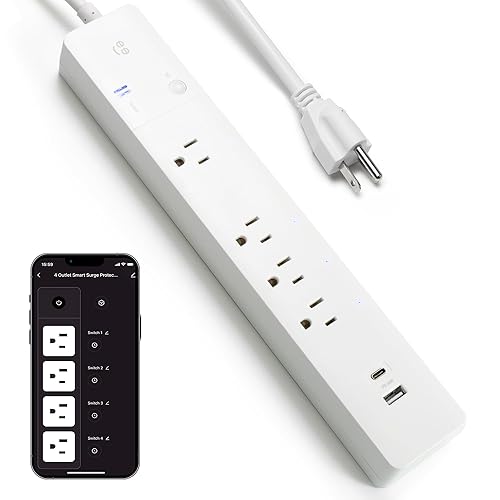 Geeni Multi Outlet Plug in, Smart 4 Outlet Wall Plug Plus 2 USB Ports, Surge Protector with 6 Ft Cord, WiFi Control, Alexa & Google Home Compatible