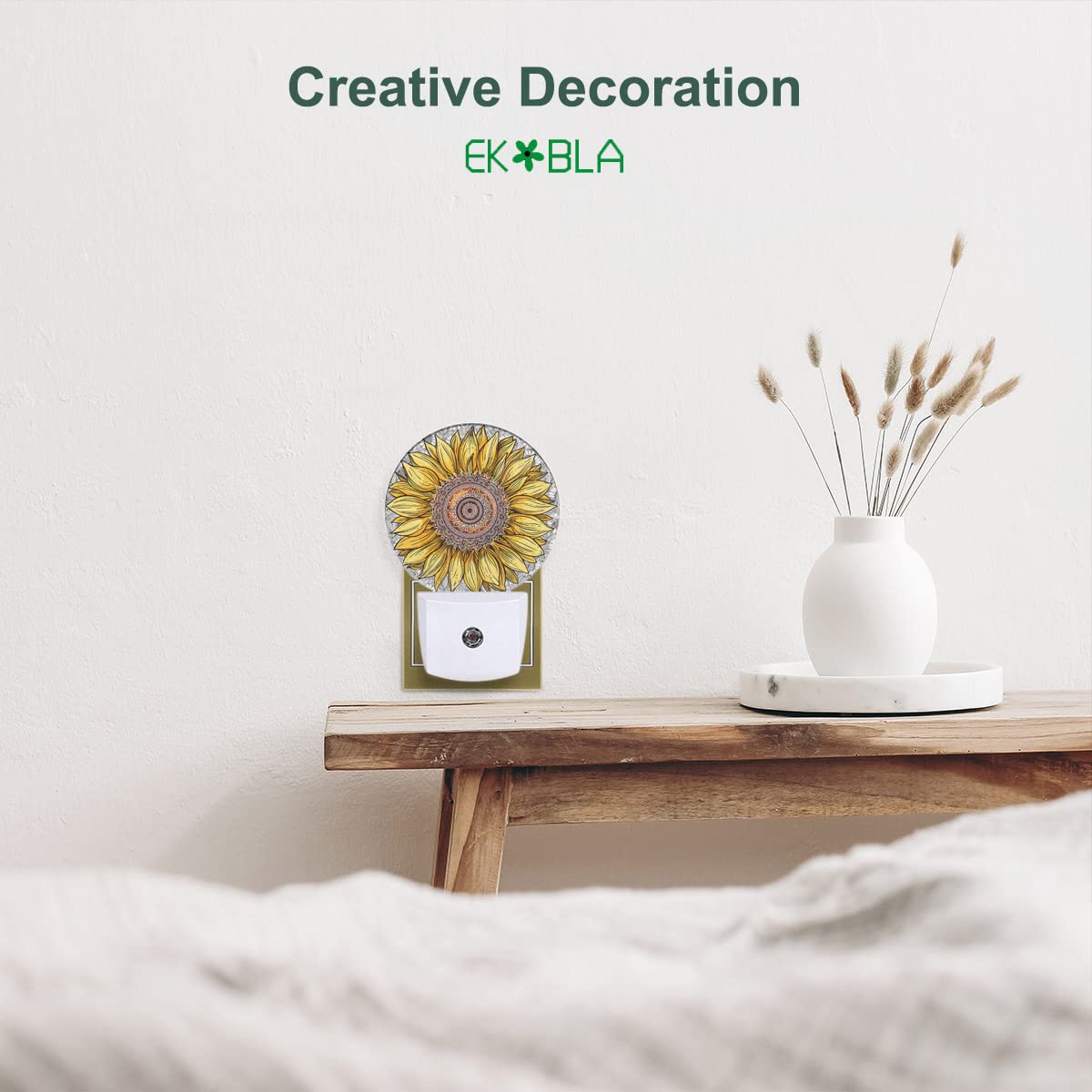 EKOBLA Sunflower Night Light, Boho Yellow Floral Night Lights Plug Into Wall with Dusk to Dawn Sensor, Gift for Women, Mom and Grandma
