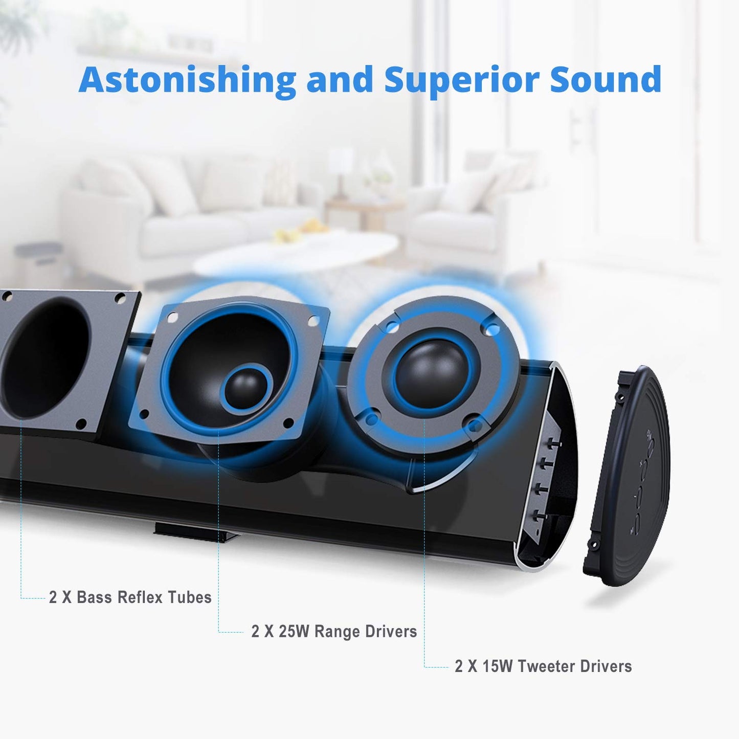 BESTISAN 80 Watt Soundbar, Sound Bars for TV of Home Theater System (Bluetooth 5.0, 34 inch, DSP, Strong Bass, Wireless Wired Connections, Bass