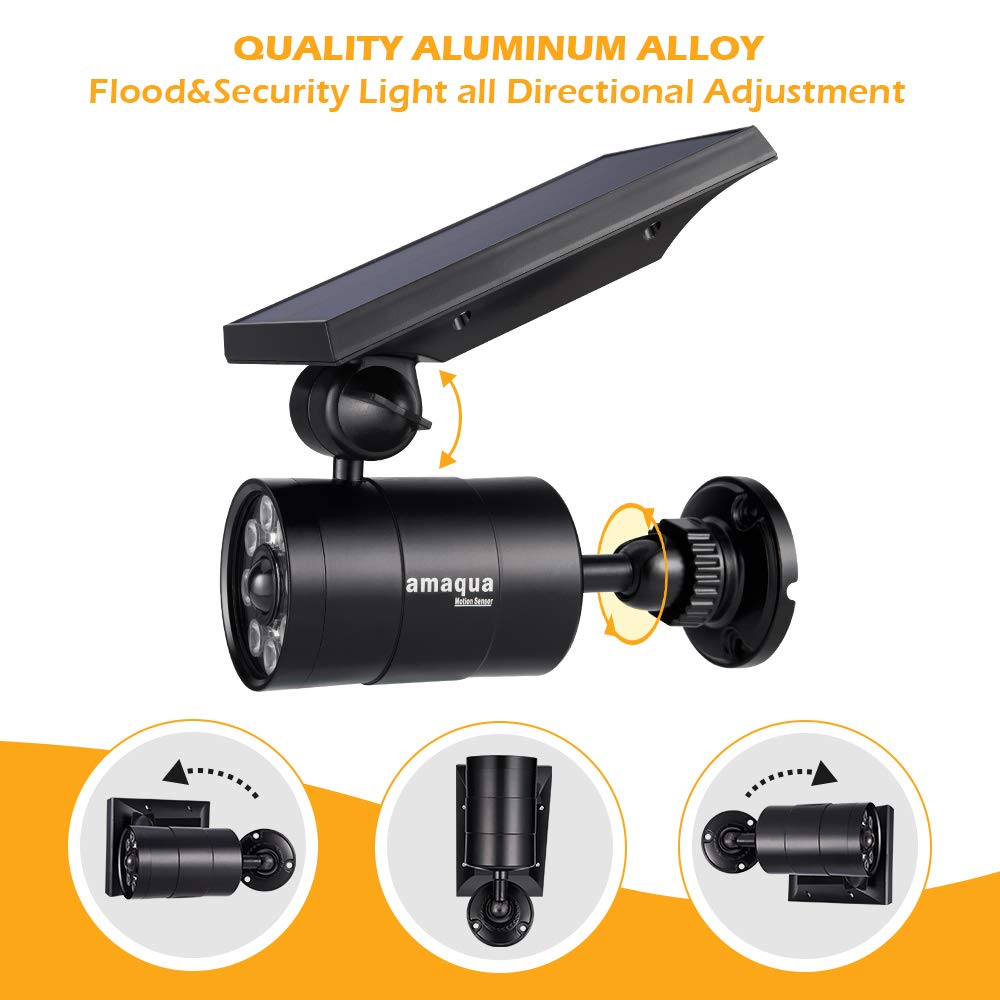 amaqua Solar Motion Spotlight Outdoor Aluminum case 9-Watt(110W Equ.) 1400-Lumen Solar Motion Sensor Floodlight for Outside Garden Patio Garage Deck