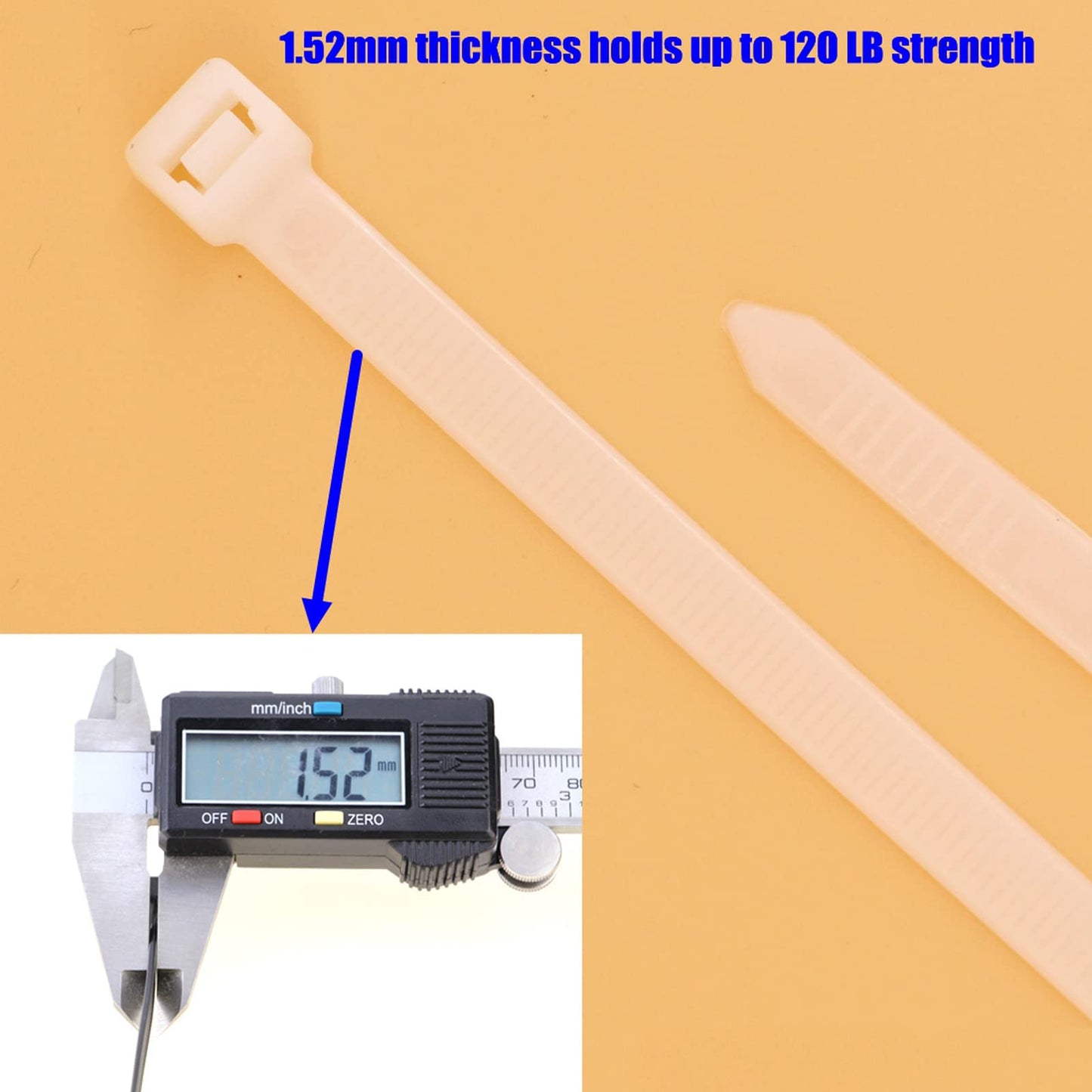 HAODE FASHION White Zip Ties Clear 18 Inch Heavy Duty, Cable Ties 50 Pieces, Long Zip Tie 120 lbs Strength Thick 0.3 inch, Large Plastic Cord Tie