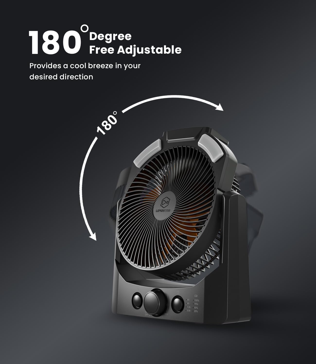 Camping Fan with LED Lantern, 8 Inch D-Cell Battery Operated Desk Fan with Timer, High Velocity Stepless Speed Control, Quiet,SOS Light, 180° Rotation