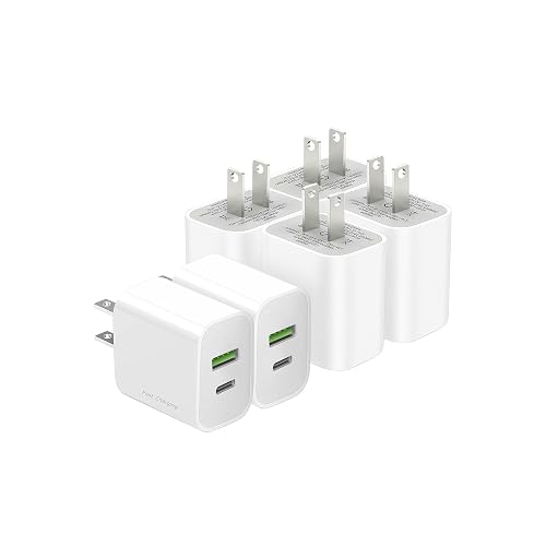 6 Pack USB C Charger Block,20W USB-C & USB-A Port Charger?for i Phone 17/16/15/14/13/12/11/X/8, i Pad and More