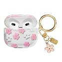 AIIEKZ Compatible with AirPods 3 Case Cover 2021, Soft TPU with Cute Flower Pattern for AirPods 3rd Generation Case with Flower Keychain and Carabiner