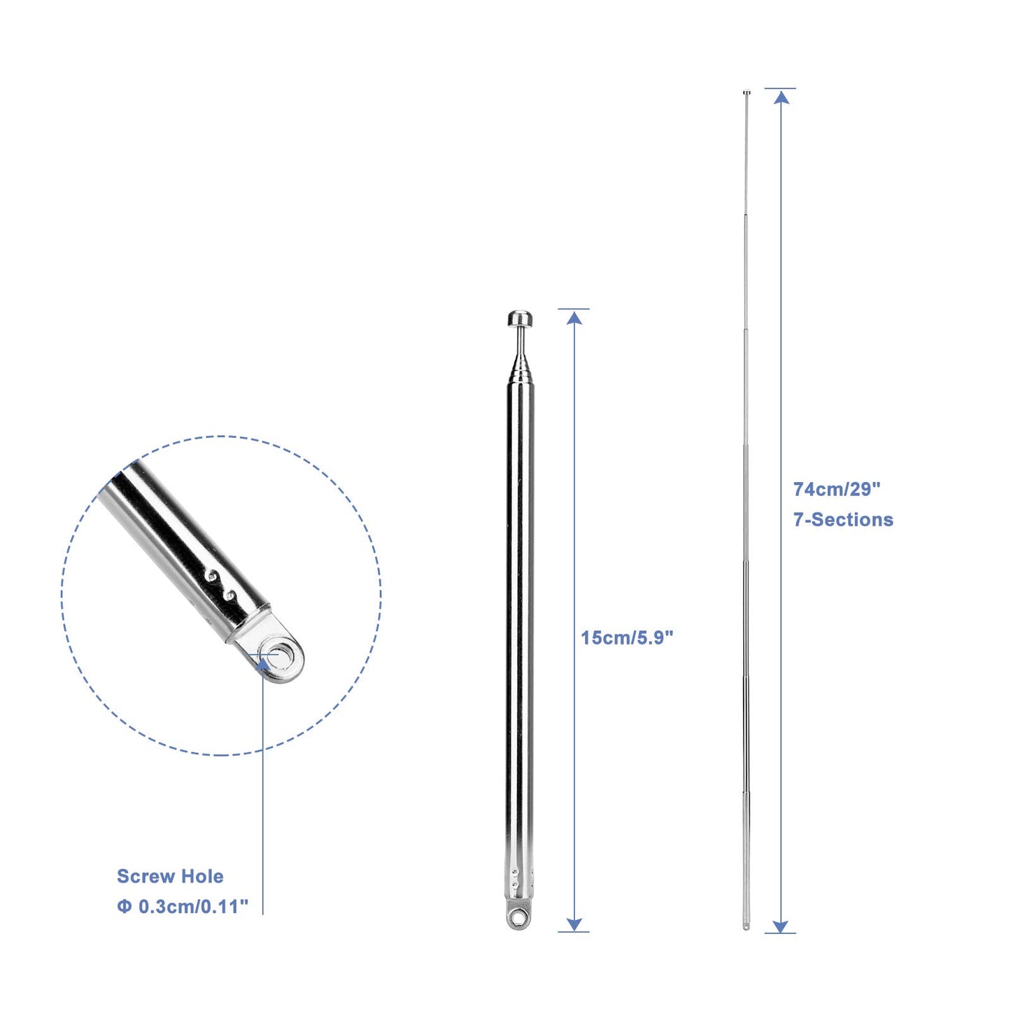 ENUODA 7 Sections Telescopic 15-74cm FM Antenna,Portable Radio Antenna Replacement,Compatible with Indoor Portable Radio,Home Stereo Receiver,AV Audio