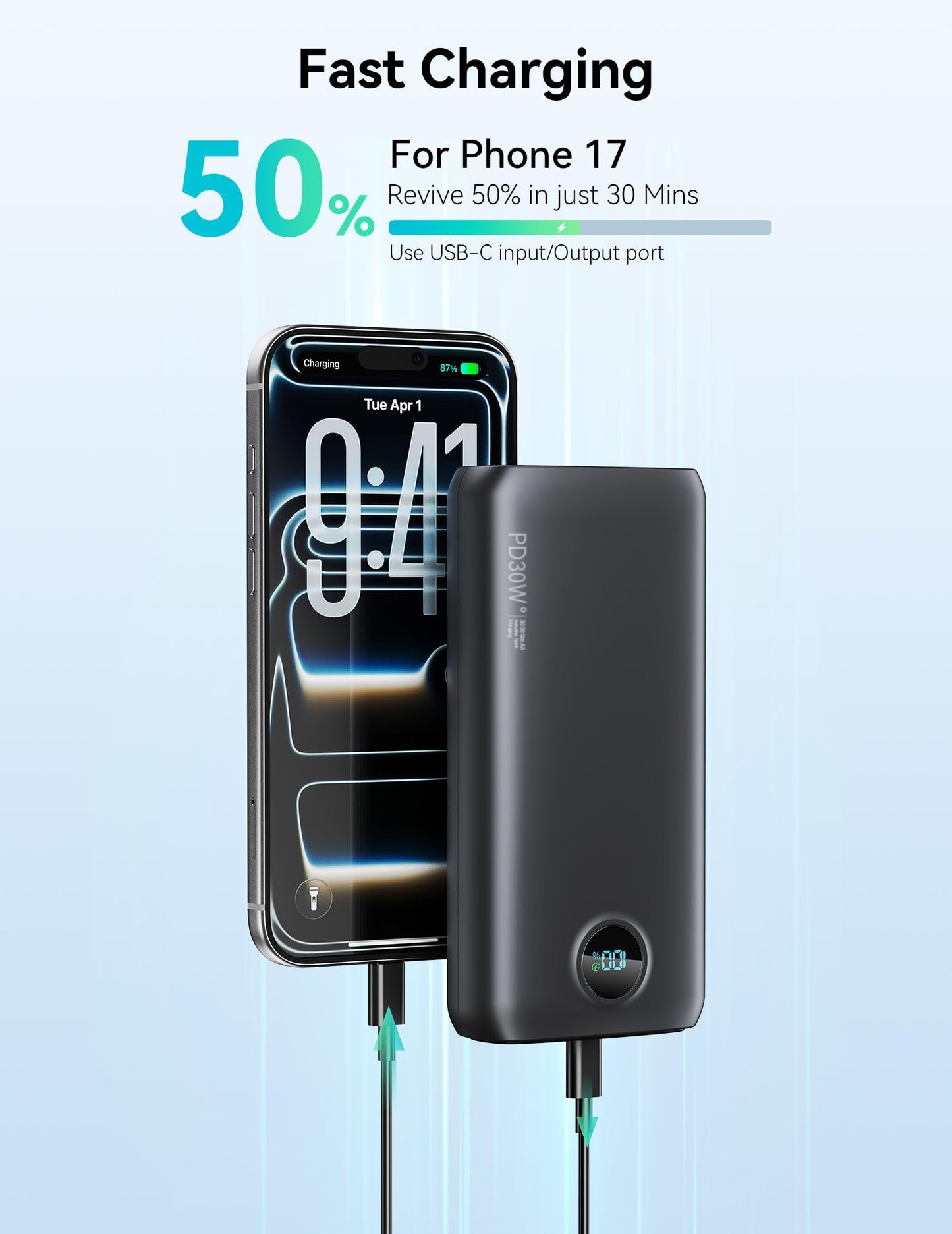 DIAMUAR Portable Charger 30000mAh, 30W USB C Fast Charging, 3W Flashlight