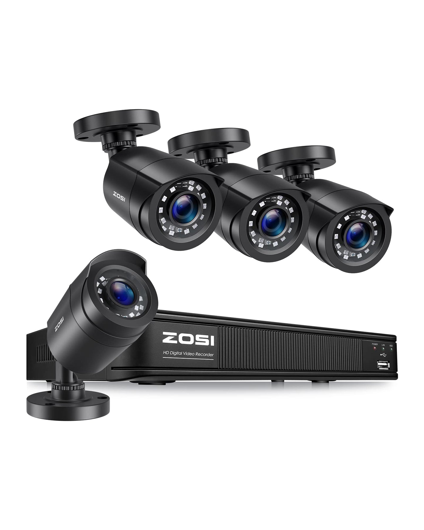 ZOSI H.265+ 3K 5MP Lite AI Home Security Camera System with Human Vehicle Detection, 8 CH CCTV DVR and 4 x 1080p Bullet Camera Outdoor Indoor, 80ft