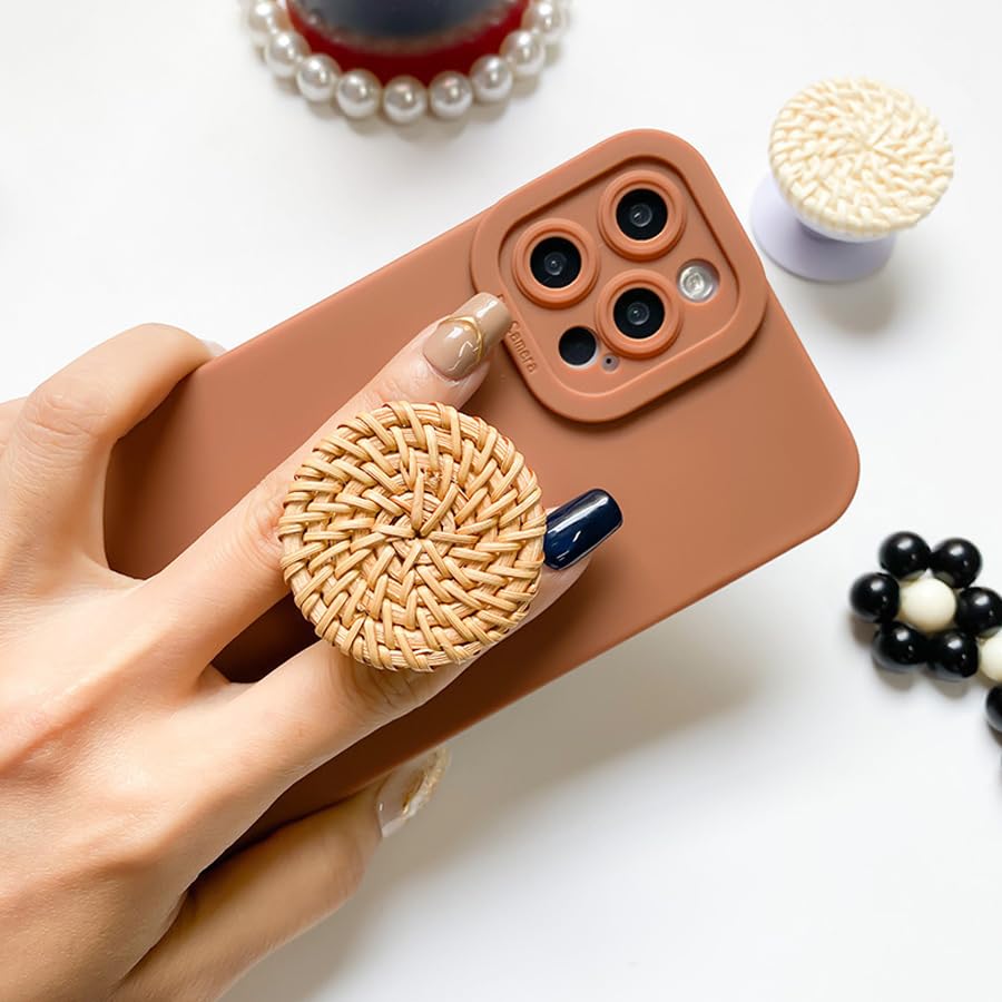 ARFUKA Phone Ring Holder Phone Grip Cell Phone Stand Cell Phone Holder Universal Collapsible Rattan Weaving Phone Grip and Phone Stand for Phones