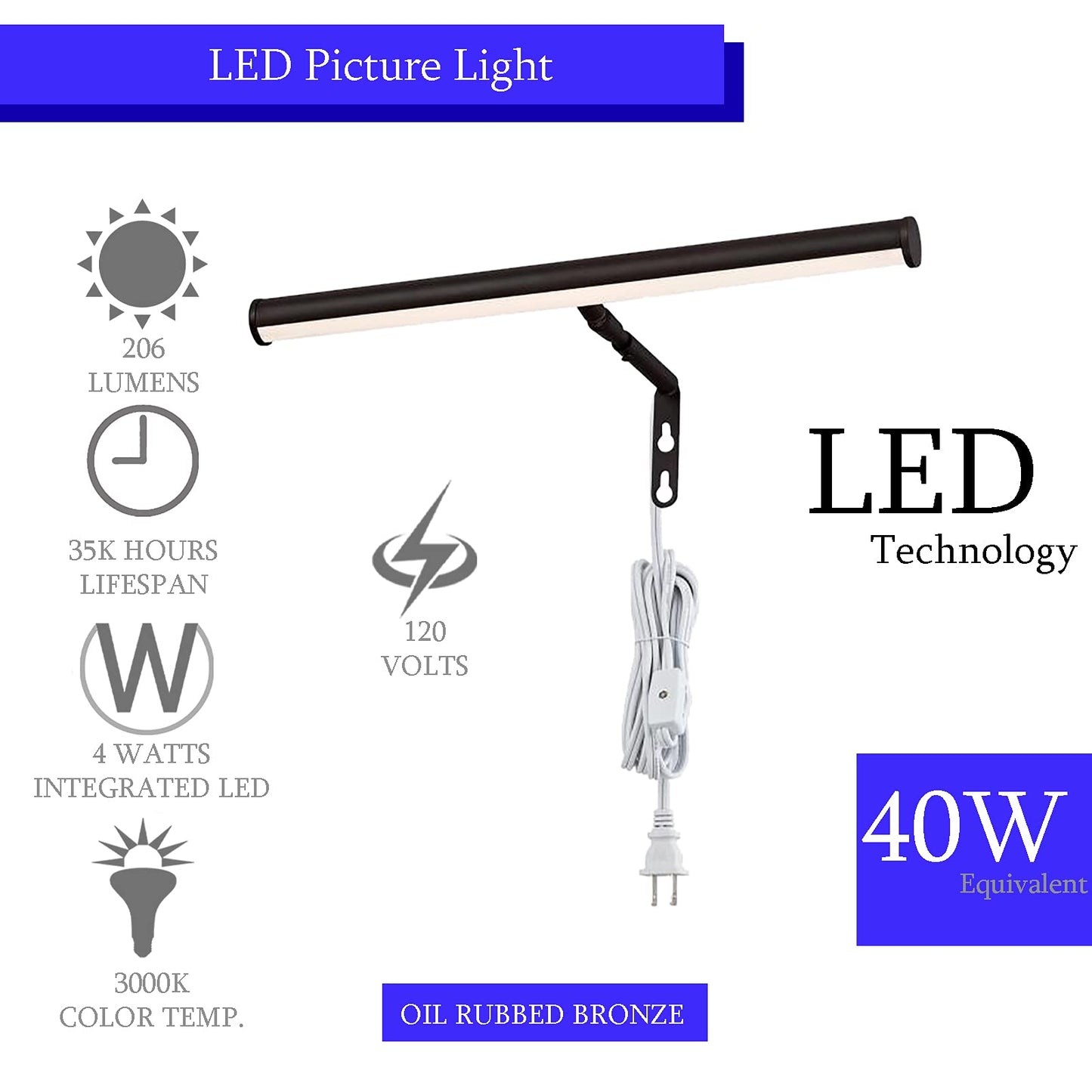 Ciata Picture Light, Picture Frame Light, 14-Inches Integrated LED Art Light, 3000K, 4 Watt (40W Eqv) Metal Picture Lights for Wall, Artwork Light