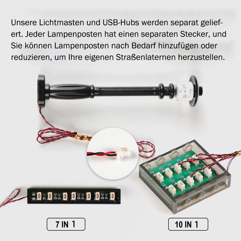 TEDDOO 15pcs City Street Light DIY LED Kit – USB Powered Lamp Blocks Compatible with Lego, Black Pillar Warm White Lighting Set